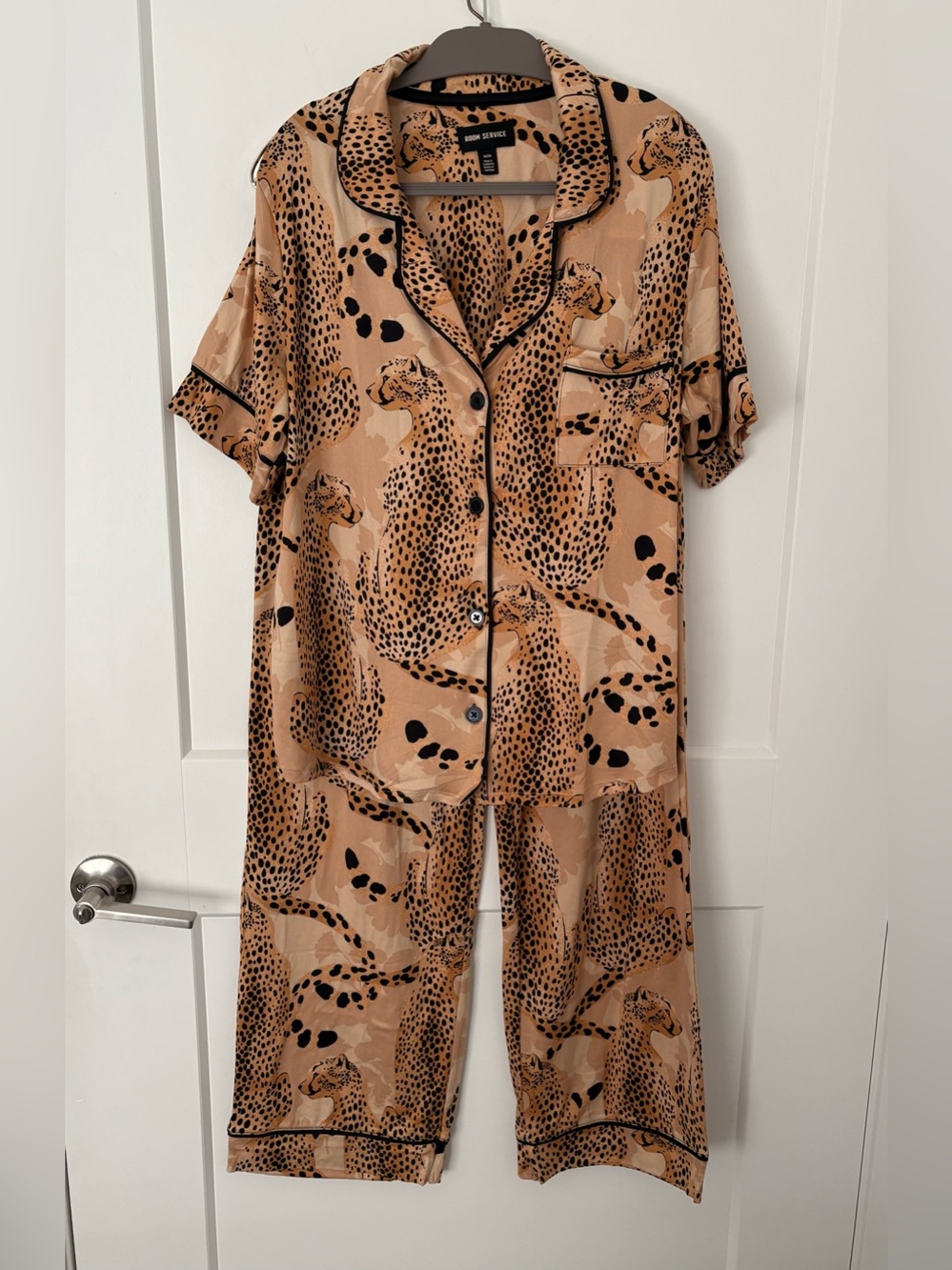 Room Service Cheetah Pajama Top And Bottom Set - Size Medium